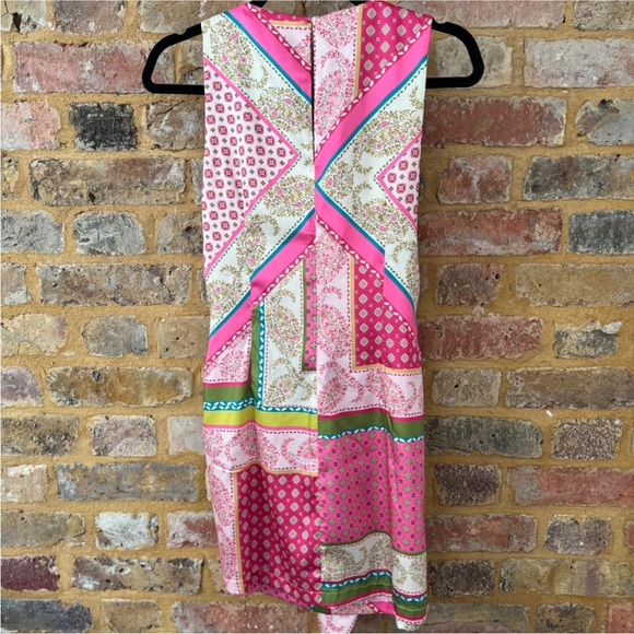 ZARA PATCHWORK PRINT DRESS MINI XS PINK GREEN PATTERNED SILK EFFECT 3253/221 - Picture 11 of 13